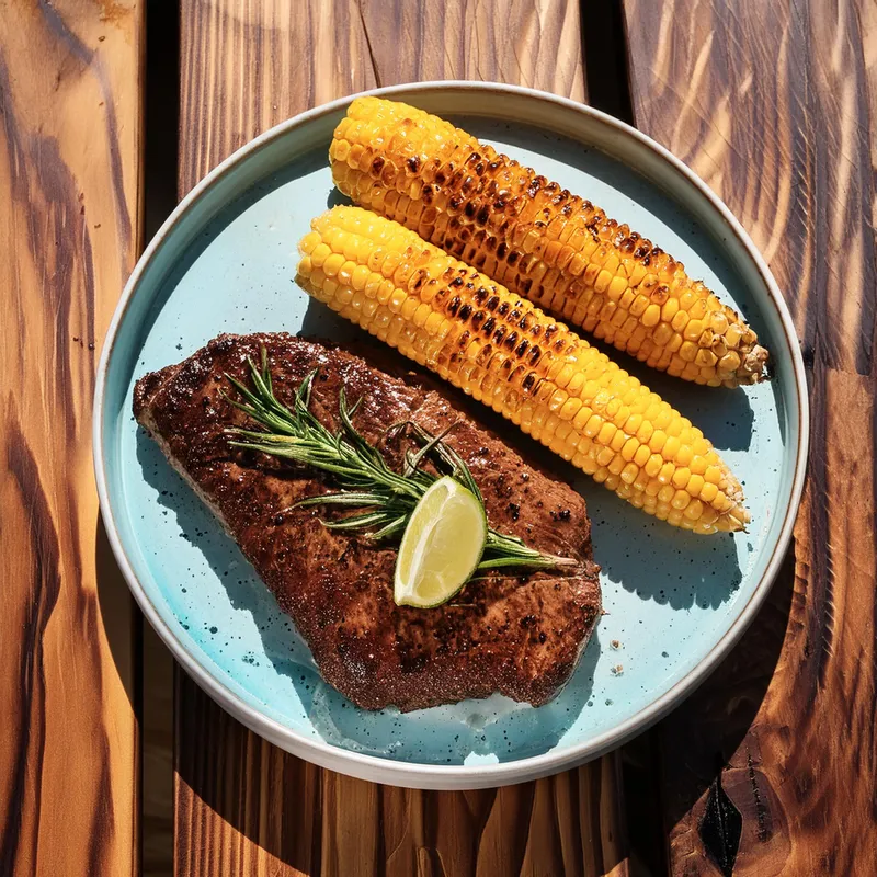 Grilled Cajun Flat-Iron Steak with Corn on the Cob image